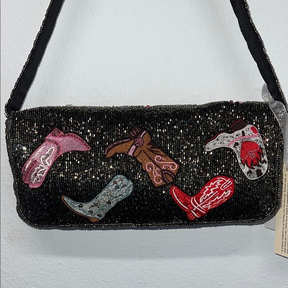 From India To You | Cowgirl Boot Embroidered Beaded Shoulder Bag - Picture 4 of 15